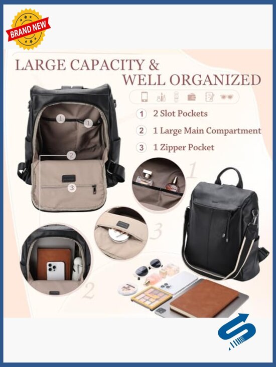 Faux Leather Anti-Theft Backpack Purse Detachable Strap Work Travel main image 5